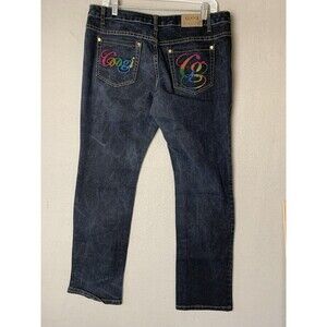 Coogi Jeans Womens Size 13/14 Blue Colorful Embroidery Y2K Minimalist Denim